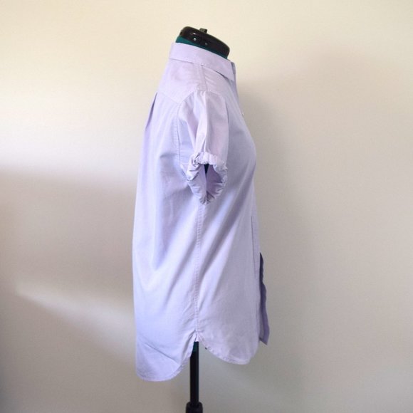 Aritzia Blue/Purple Striped Boyfriend Fit Short Sleeve Button Down - Picture 3 of 6